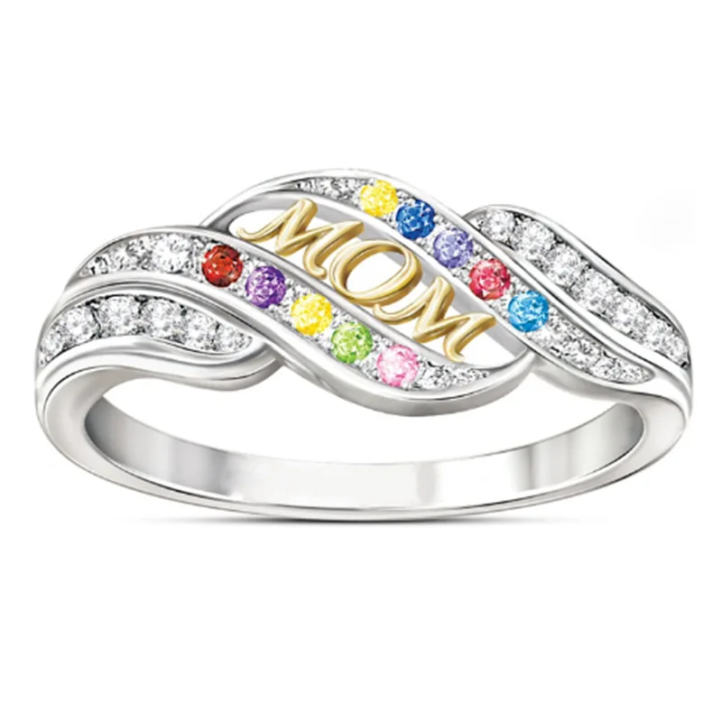 Modyle Fashion Colorful Cz Stone Female Ring Gold Letter Mom Ring For Woman Mother S Day Gift Rings Aliexpress