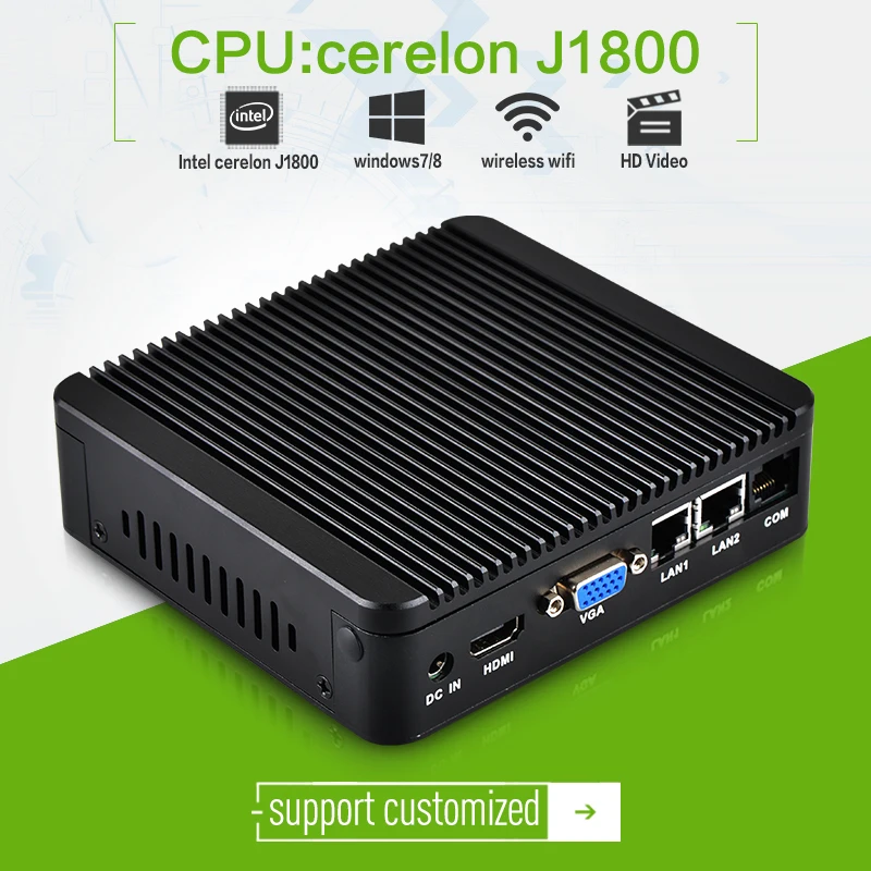 Hot on sale dual-core celeron J1800 dual-LAN 4GB RAM 64G SSD latest desktop computers HDMI+VGA support video and office mini pc