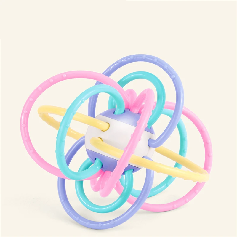 Safety Silicone Biting Teething Teether Balls Ring Fun Rattle Toys For
