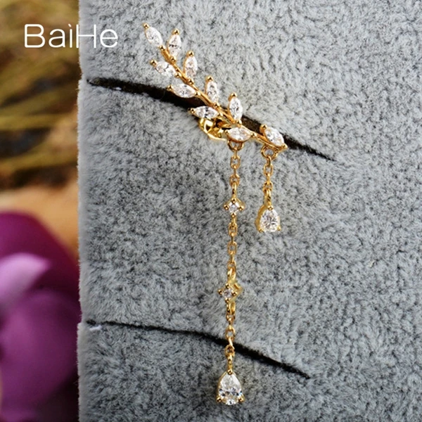 Baihe SOLID 14 К розовое золото 0.67ct h/SI 100% из натуральной бриллиантами Обручение Мода Ювелирные украшения уникальный элегантный Серьги-гвоздики