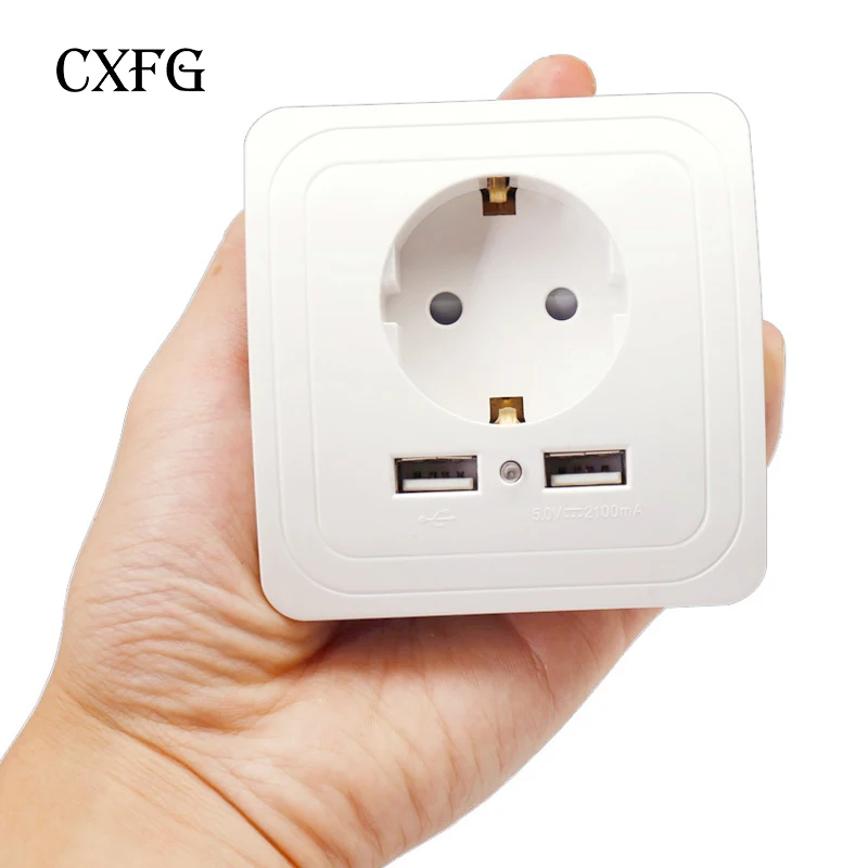 CXFG pop, двойной USB порт, 5 В, 2 А, электрическое настенное зарядное устройство, адаптер, штепсельная вилка европейского стандарта, выключатель питания, док-станция, зарядная розетка, панель