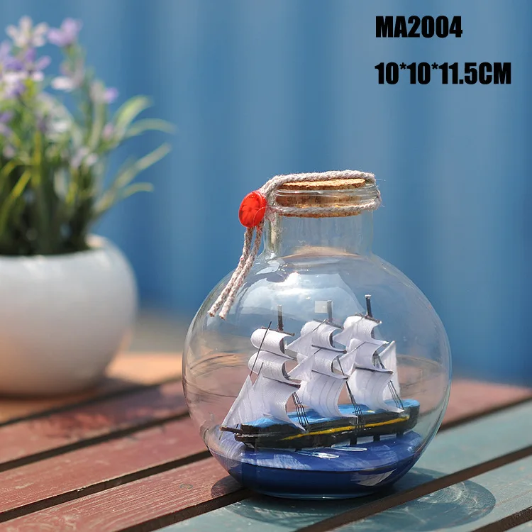 Парусная лодка в дрифтерной бутылке Средиземноморский стеклянный пиратский корабль бутылка желаний морской домашний декор подарки ремесла - Цвет: MA2004