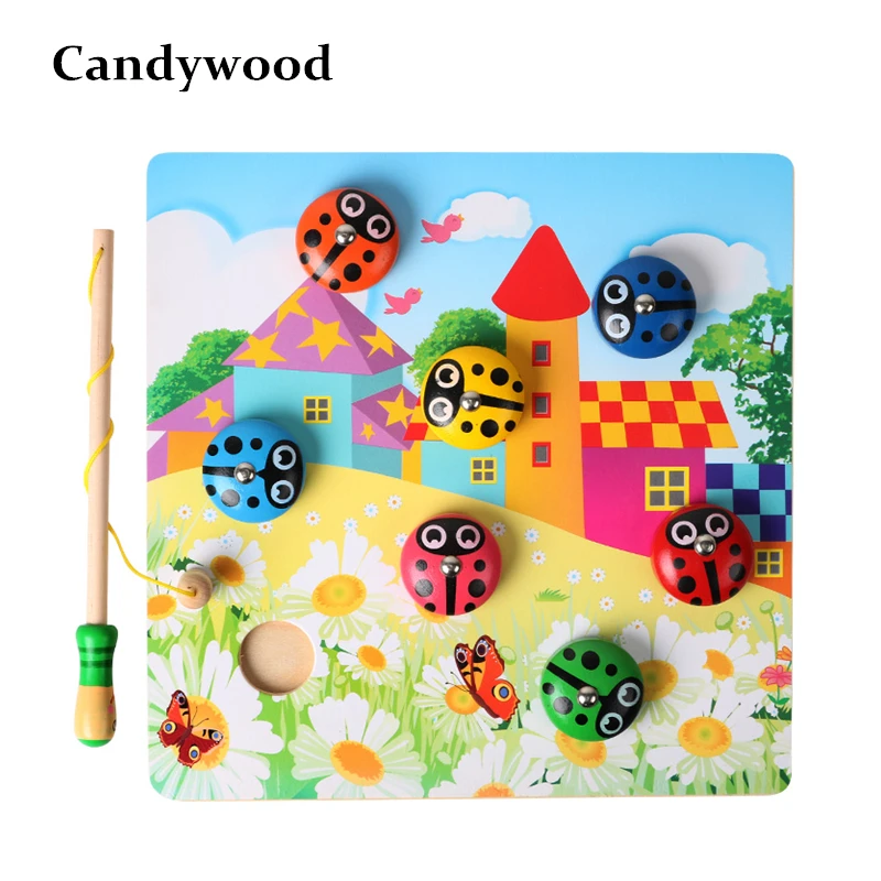 

Children Wooden Toys Miraculous Ladybug Catch The Chafer Magnetic Fishing Game Family Games Funny Fish Toy for Boy Girl Gift