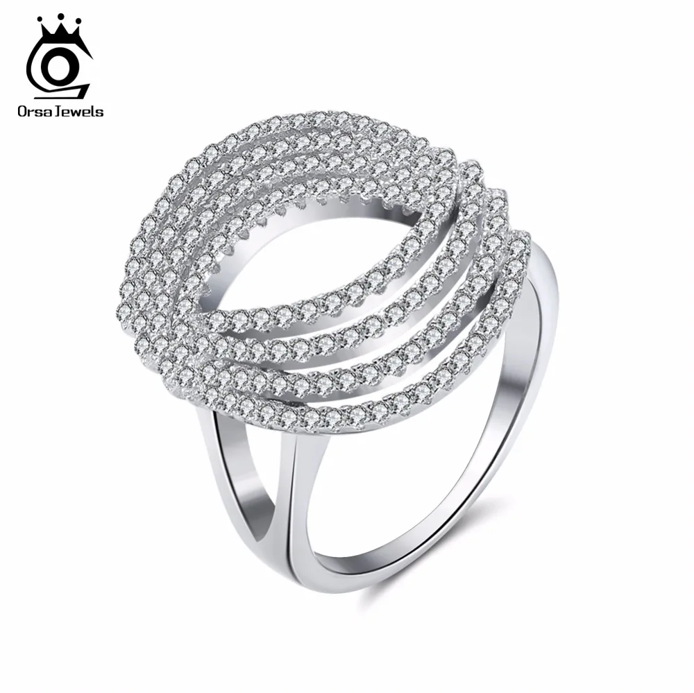 ORSA JEWELS Luxury Women Finger Rings AAA Cubic Zircon Engagement Ring Female Silver Color Wedding Band Fashion Jewelry AOR89