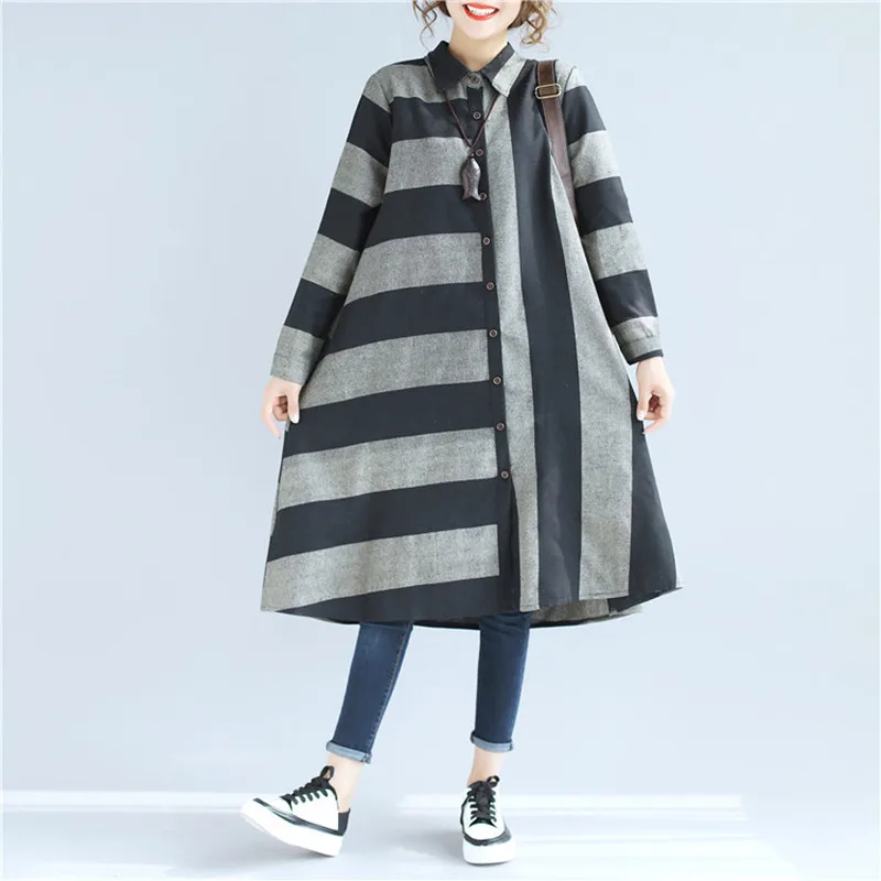 ilstile 2018 Fashion Women's Long Sleeve Striped Shirts Cotton Linen Casual Loose Long Tops Plus Size Spring Autumn Shirt M-XXL Blouses