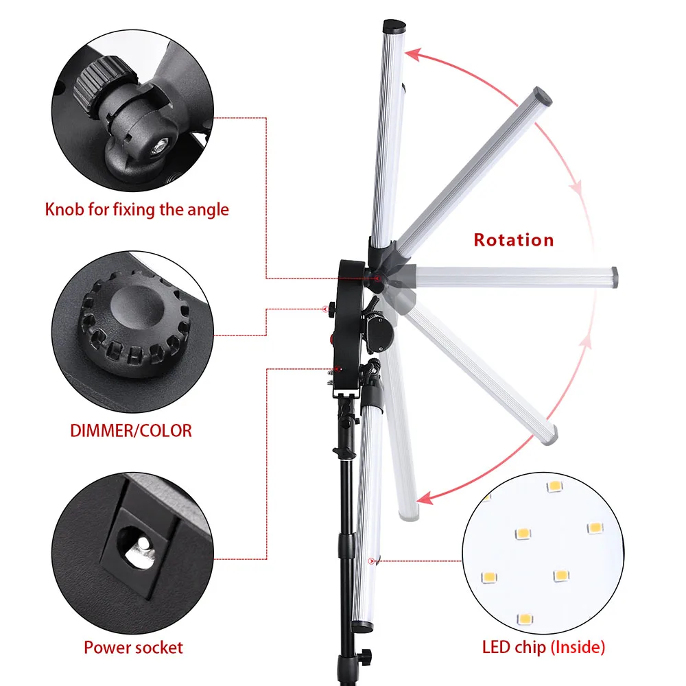 Fusitu Dimmable 3200 K-5500 K фотография макияж 6 Трубок глаза звезда светодиодный видео кольцо с фотографией светильник лампа со штативом для камеры телефона