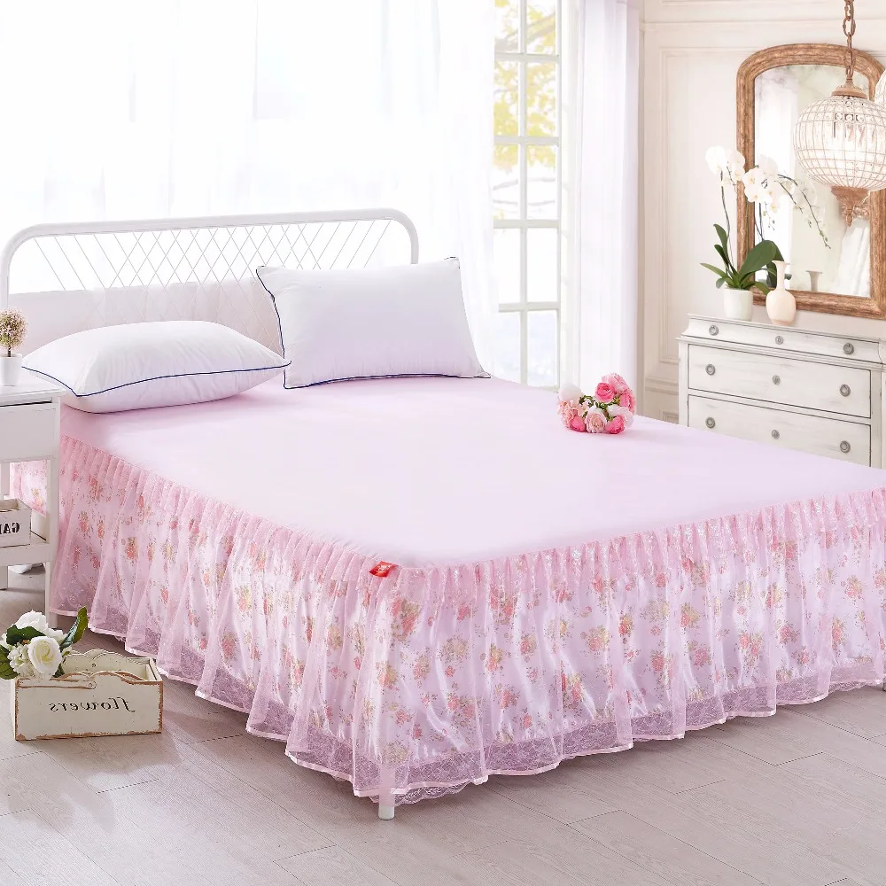Fashionable Lace Lace Bed Skirt Transparent Net Yarn Pink Print Pattern