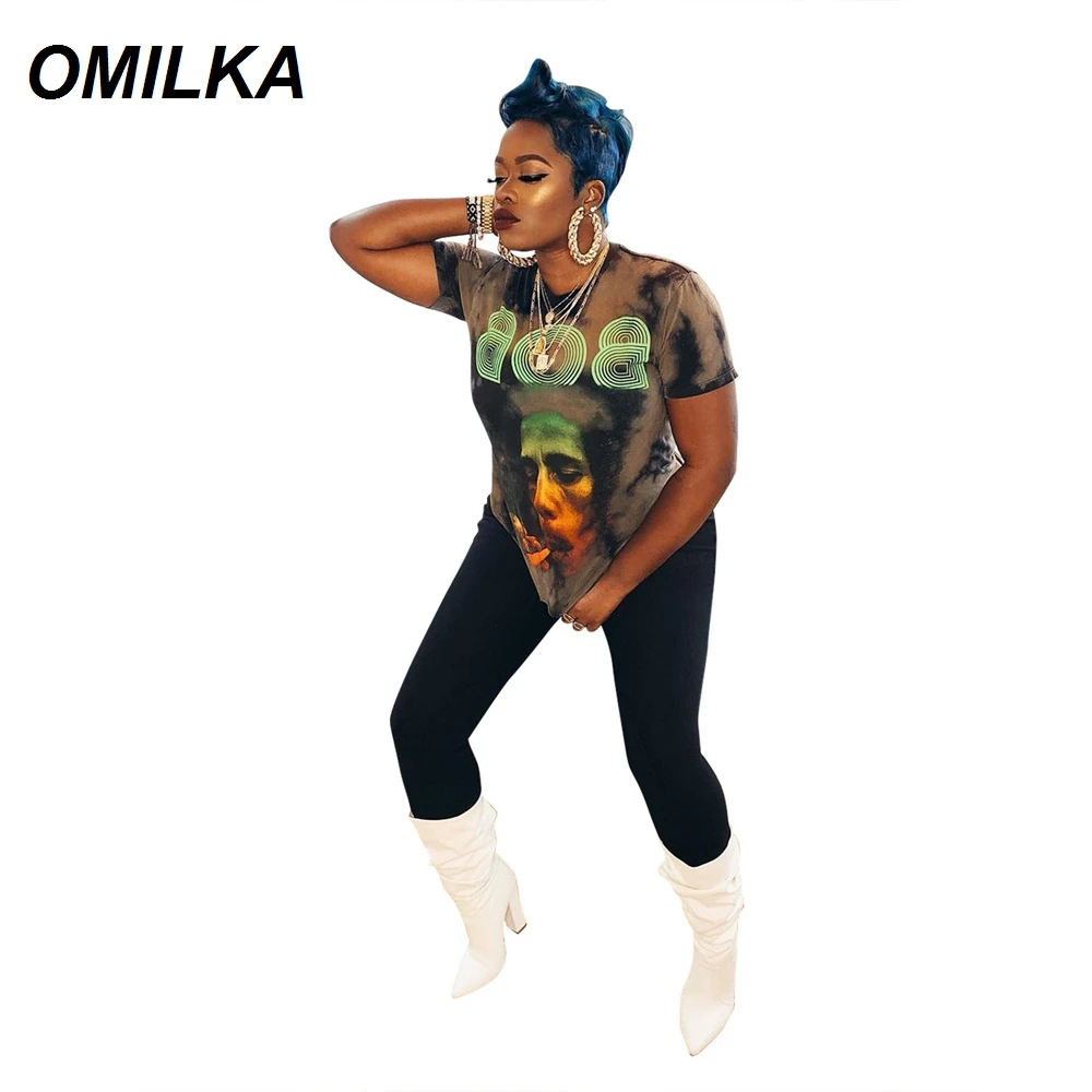

OMILKA BOB Printed Hip Hop T Shirt 2019 Summer Women Short Sleeve O Neck Letter Charactor Casual Loose Harajuku Street Tops Tees