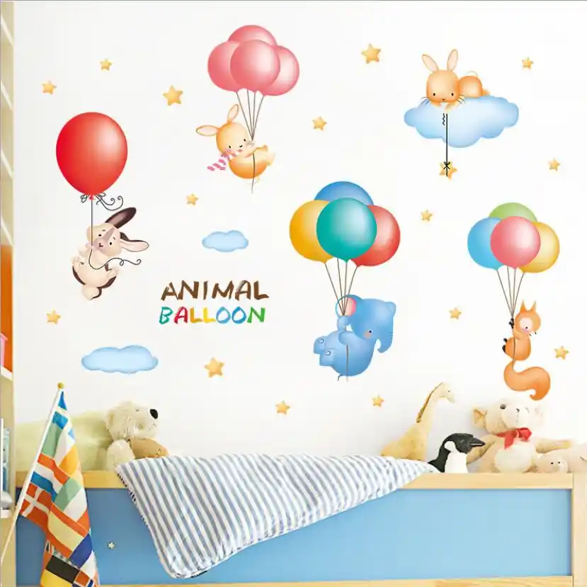 Kelinci Lucu Gajah Tupai Hewan Balon Stiker Anak Kamar Dekorasi