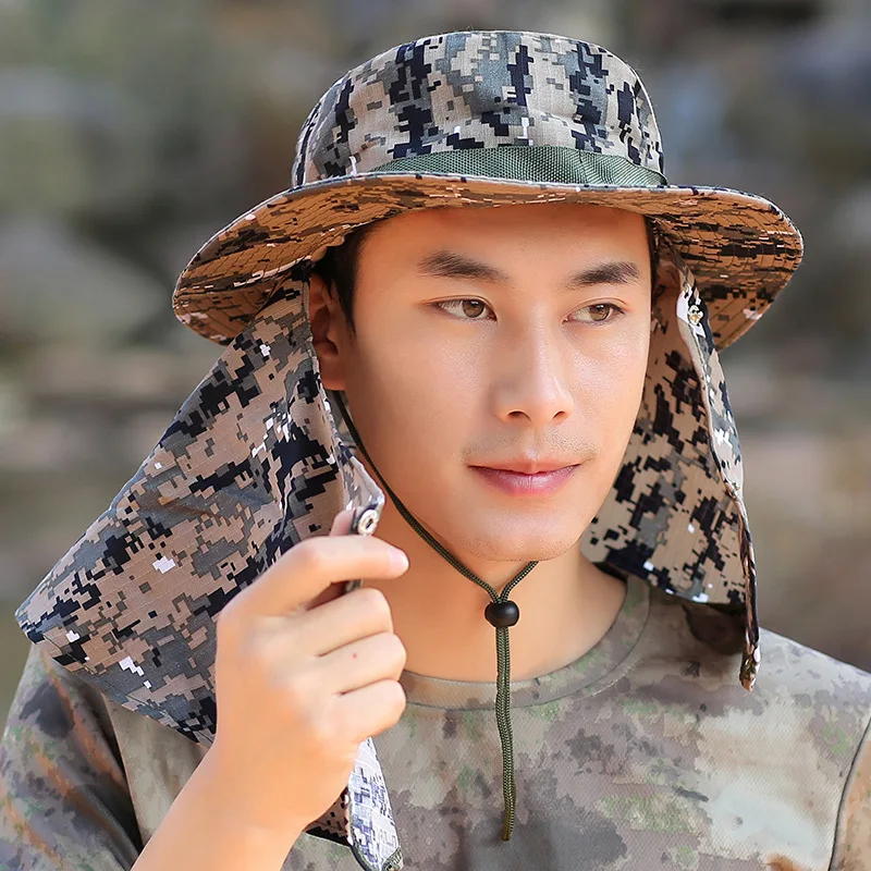 Fashion Men Bucket Hats UV Protection Face Neck Outdoor Cap Fishing