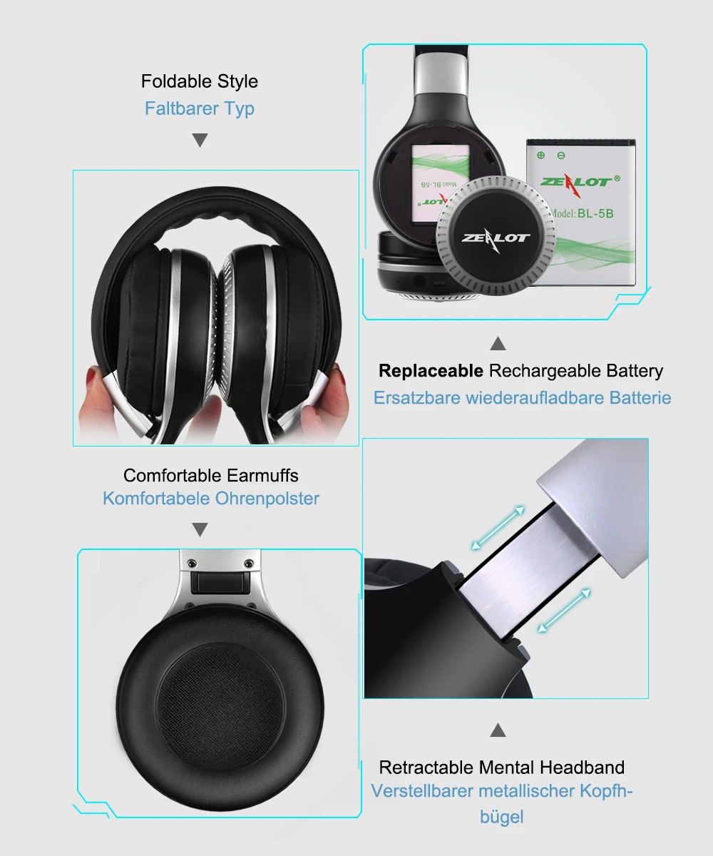 Zealot B20 Wireless Bluetooth Headphone Portable-6