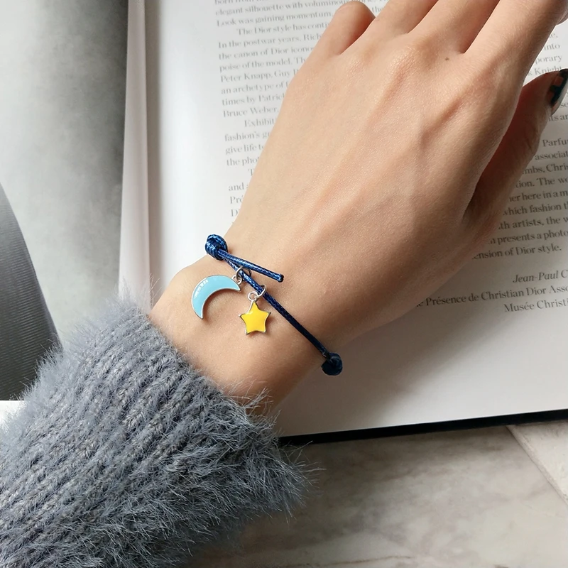 

Sterling 925 silver star moon wax rope bracelets mini fashion design wild cute DIY bracelets for women 2019 charms fine jewelry