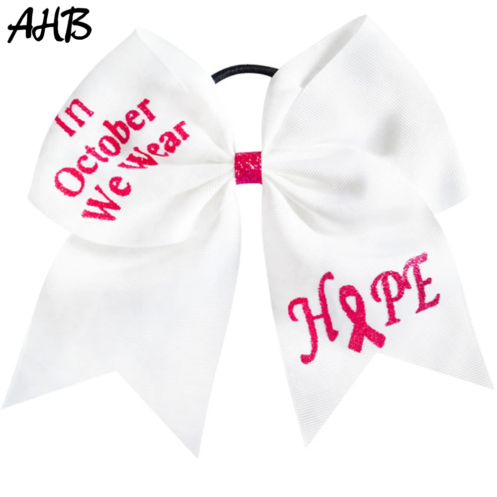 

AHB Breast Cancer Awareness 7" Large Hair Bows for Girls Cheerleading Cheer Bows Hair Rubber Band Hair Ribbons Fashion Headwear