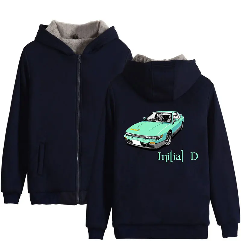Luckyfridayf INITIAL D хлопка толщиной молнии Негабаритных Толстовки Кофты мужские и женские зимняя куртка, пальто moletom masculino 4xl