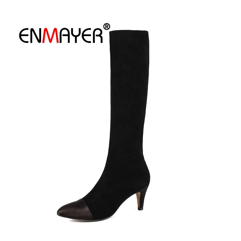 

ENMAYER Woman Ankle boots Winter Boots Fashion Boots Pointed toe Thin heels Short boots Slip on Patchwork High heels CR1526