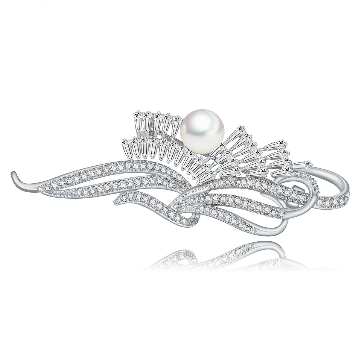 Fashion White Pearl With Cubic Zircon Crystal Brooch Women Decorative Brooches Bridal Wedding