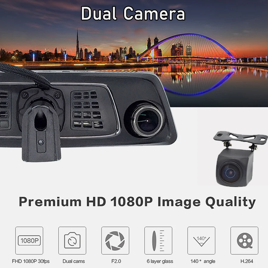 Автомобильное Зеркало Bluavido 10 " 4G Android GPS FHD 1080P с двумя объективами зеркало