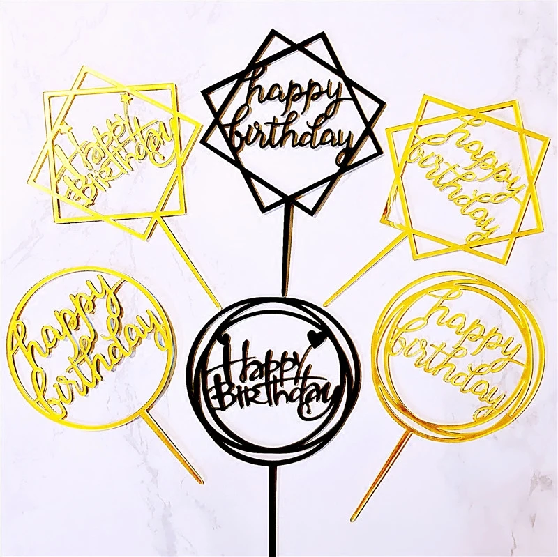 

1pcs 15 styles Gold and black "Happy Birthday" Cake Topper for Birthday Party Decoration Dessert lovely Gifts