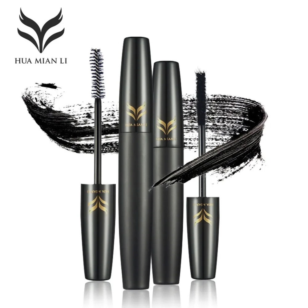 HUAMIANLI 2 In 1 3d Fiber Black Curling Double Mascara Waterproof Lenthening Eyelash Extension Thick Makeup Rimel |