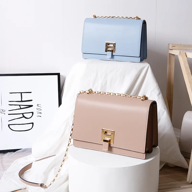 

2018 new style bag female genuine leather star with the same organ single shoulder oblique messenger bag fashion chain women bag