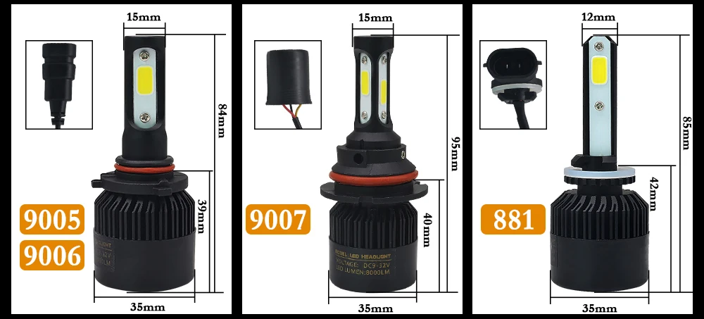 2 шт. H1 H7 светодиодный H11 H4 H3 HB4 HB3 H8 H27 9005 9006 881 автомобилей головной светильник лампы 72W фары для 8000LM 6000K светодиодный туман светильник автомобильные аксессуары лампы
