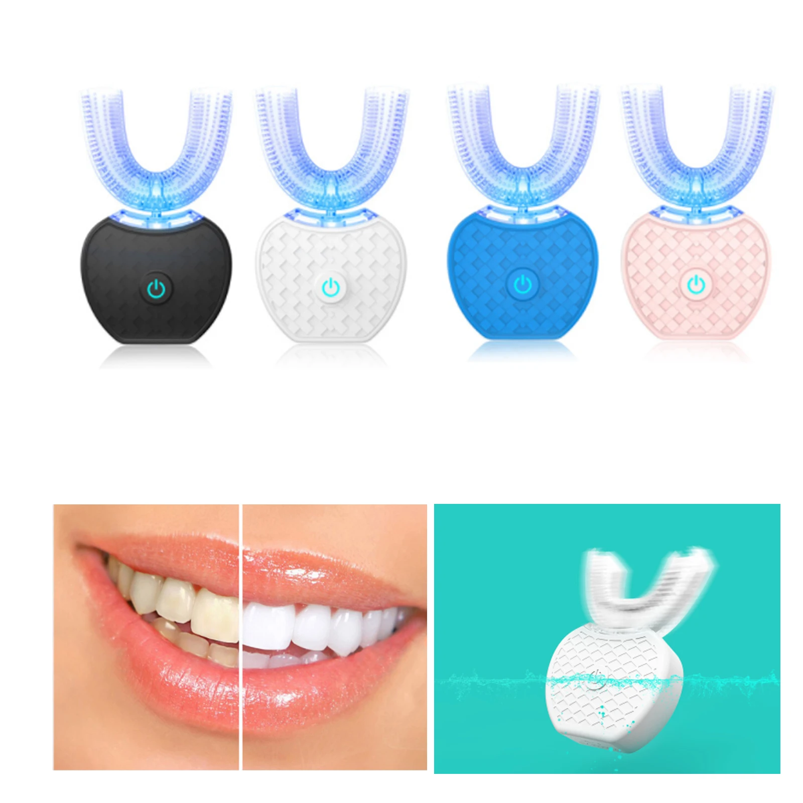 

Ultrasonic Adult Cold Light Oral Teeth U-shaped toothbrush USB Lazy Automatic Foaming Orrigator Teeth Cleaning Whitening Care