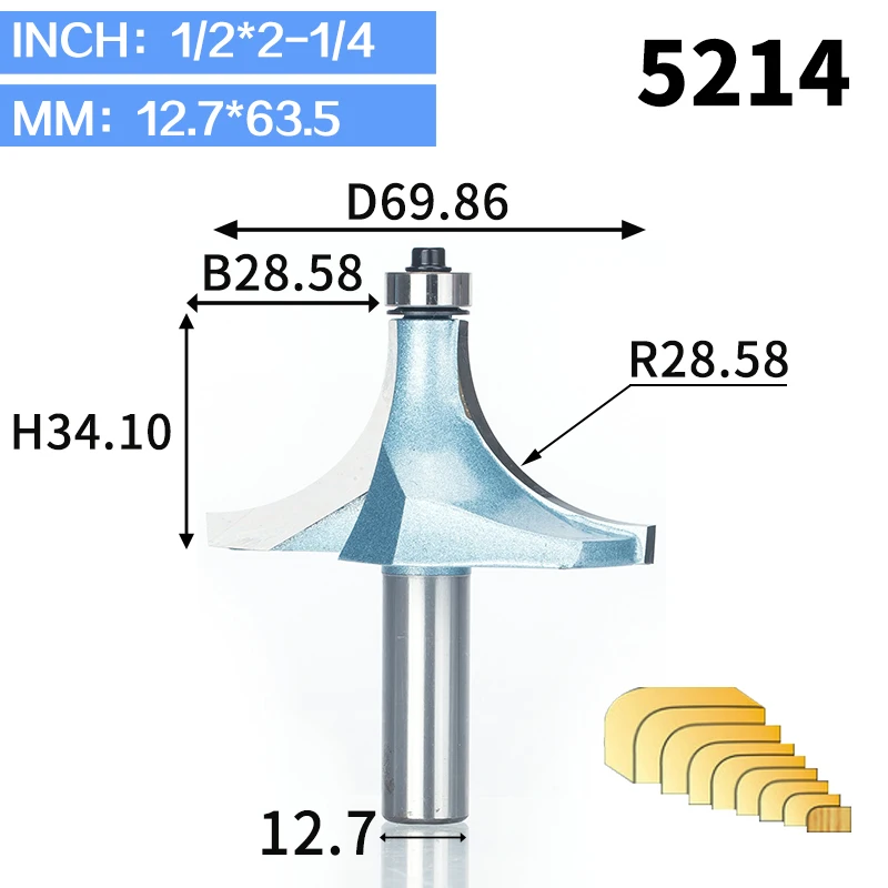 HUHAO 1 шт. круглые фрезы для дерева, деревообрабатывающий инструмент, промышленная Концевая фреза с подшипником, фреза, угловая круглая Концевая фреза - Длина режущей кромки: 5214