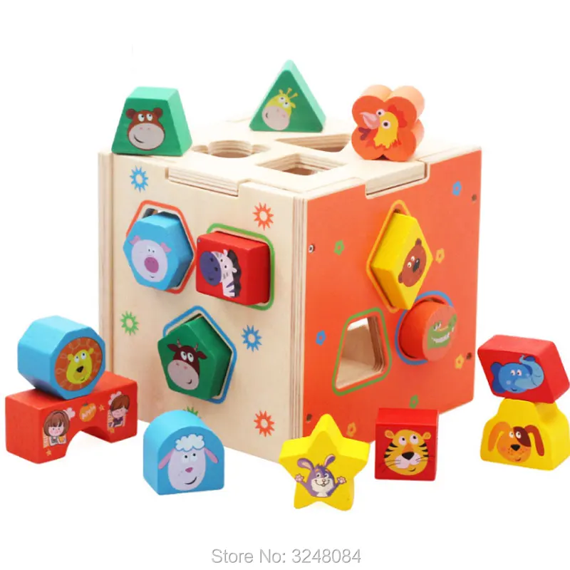 

New Baby Block Match Shape Learning Educational Wood Baby Toys Geometry Shape Intelligence Box Child Early Learning Cube Toy