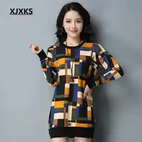 XJXKS High Quality Women Long Sweaters Wool Knitting Thick Warm Geomeric Pattern Long Sleeve Women's Pullover Jumper