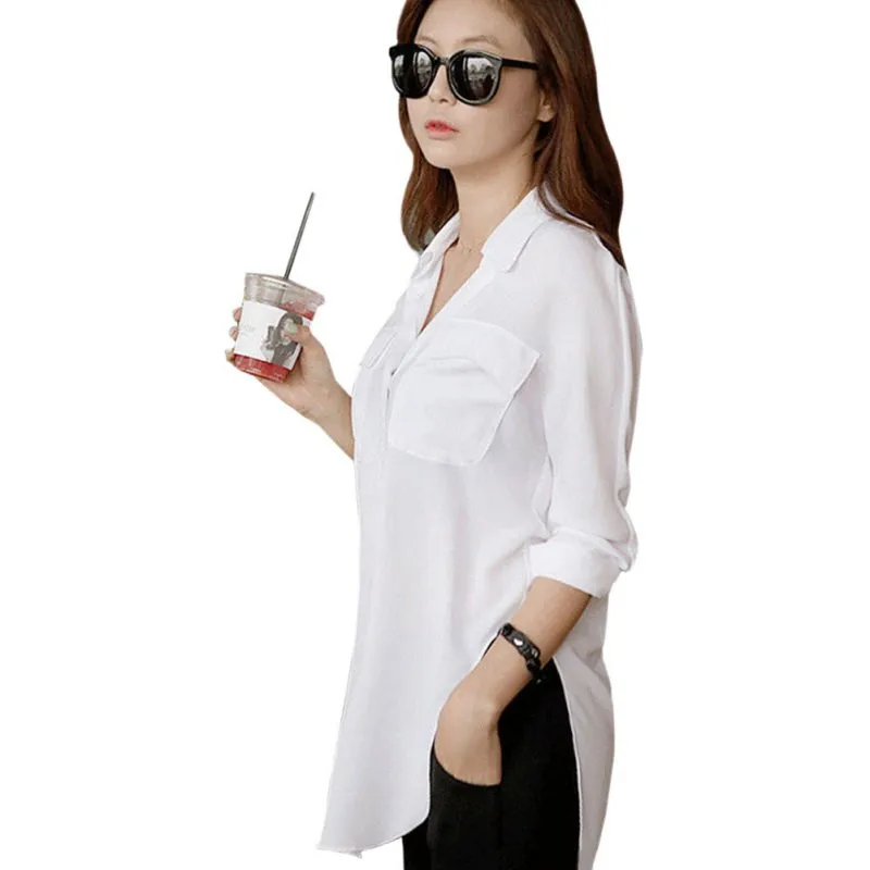 

Retail Wholesale Women Long Sleeve Chiffon Shirt Turn-down Collar Casual Loose Tops Blouse