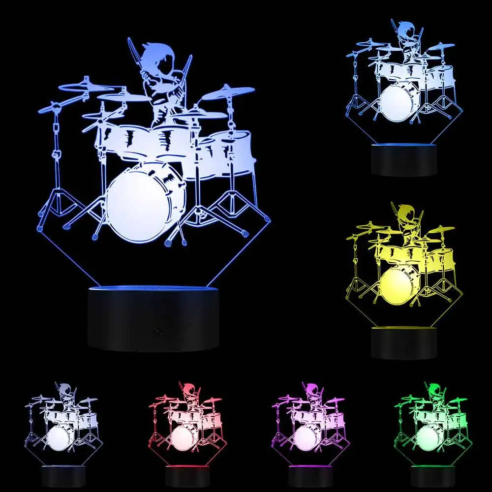 Барабан и барабанщик 3D визуальные огни барабанщик бьющий барабаны светодиодный Ночной свет изменение цвета светодиодный Actylic дисплей барабанный набор знак Декор - Цвет: Plastic Base