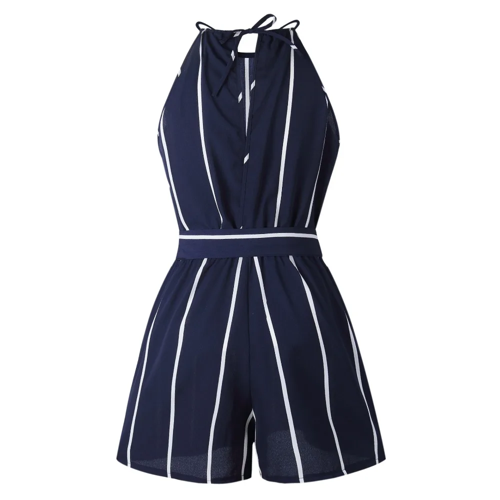 Fashion Women Mini Bodysuit Jumpsuit Summer Shorts Beach Playsuit Ladies Sexy Vertical Stripe Backless Cutaway Rompers CHYF-001 (2)