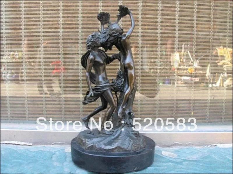 

15"Excellent Bronze Marble Statue Art Greece Myth Apollo and Daphne Sculpture