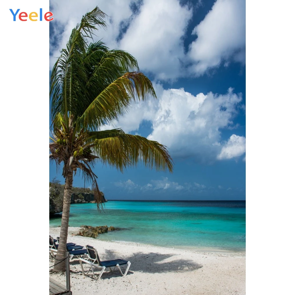 

Yeele Seaside Bench Palm Trees Tropical Beach Sky Photography Backgrounds Personalized Photographic Backdrops For Photo Studio
