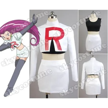 

Pokemon Team Rocket Jessie Women White Uniform Dresses Club Party Cosplay Costume
