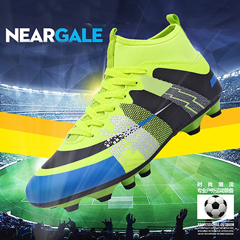 Tanie Nowi dorośli męskie odkryte buty korki piłkarskie wysokie góry TF buty piłkarskie fg sporty treningowe trampki buty Plus rozmiar 35 45 oceniane