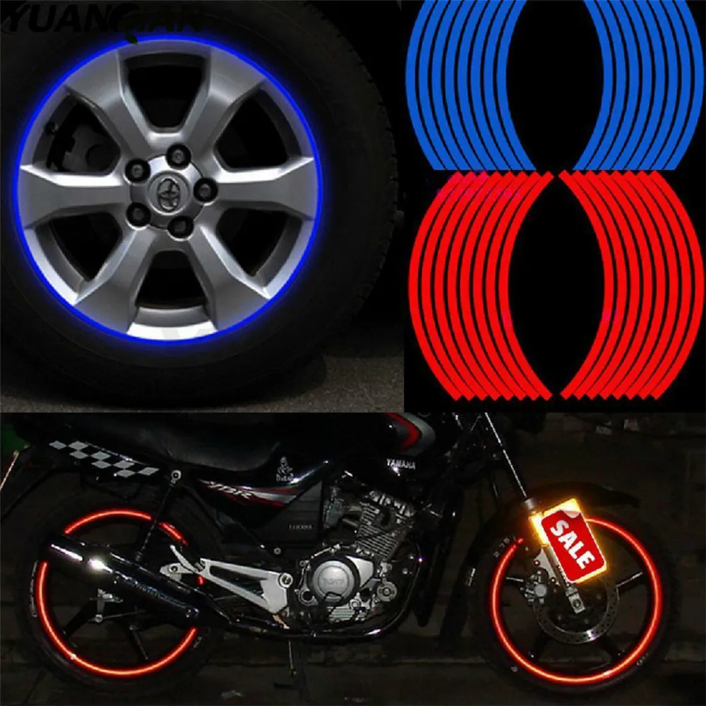 16 Strips Bike Car Motorcycle Wheel Tire Reflective Rim Stickers And Decals Decoration 17&quot18&quot Color Styling New | Автомобили и