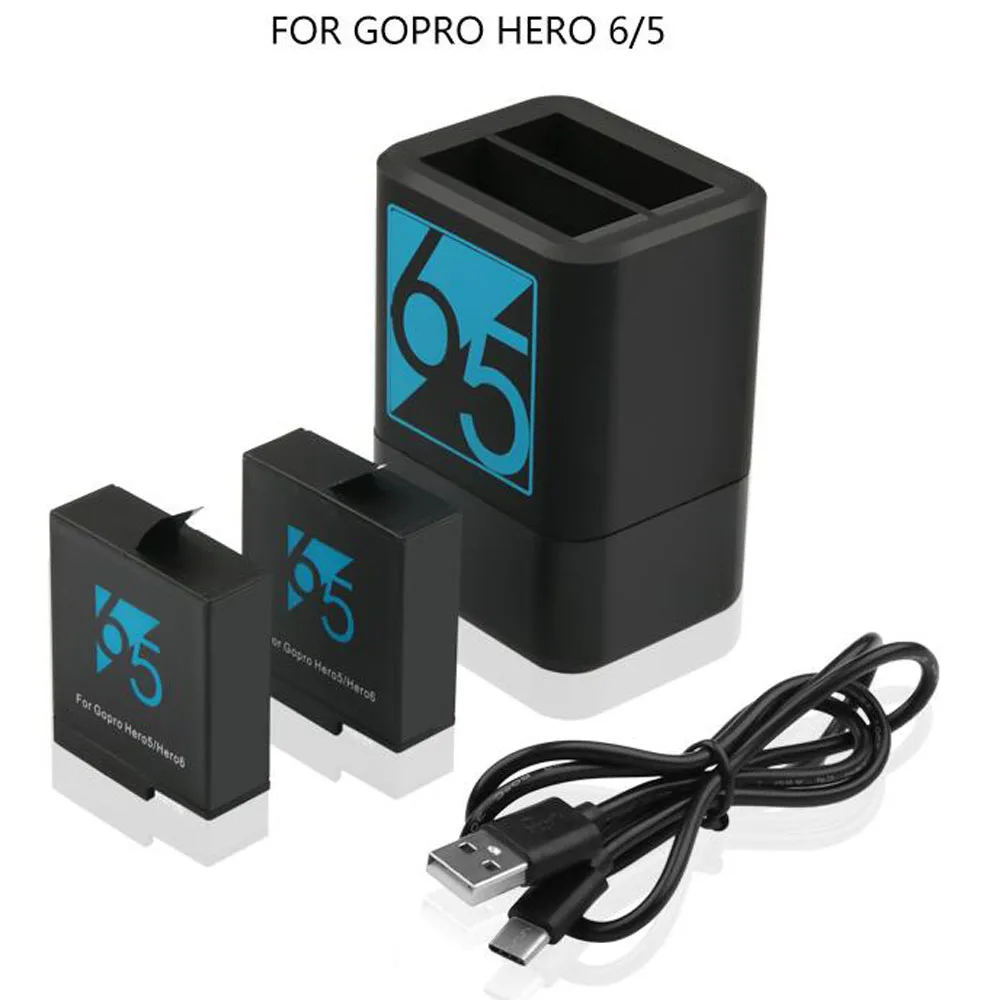 Новый Gopro Hero 6/5 Батарея 2 шт. 1220 мАч + USB двойной Зарядное устройство для GoPro черный
