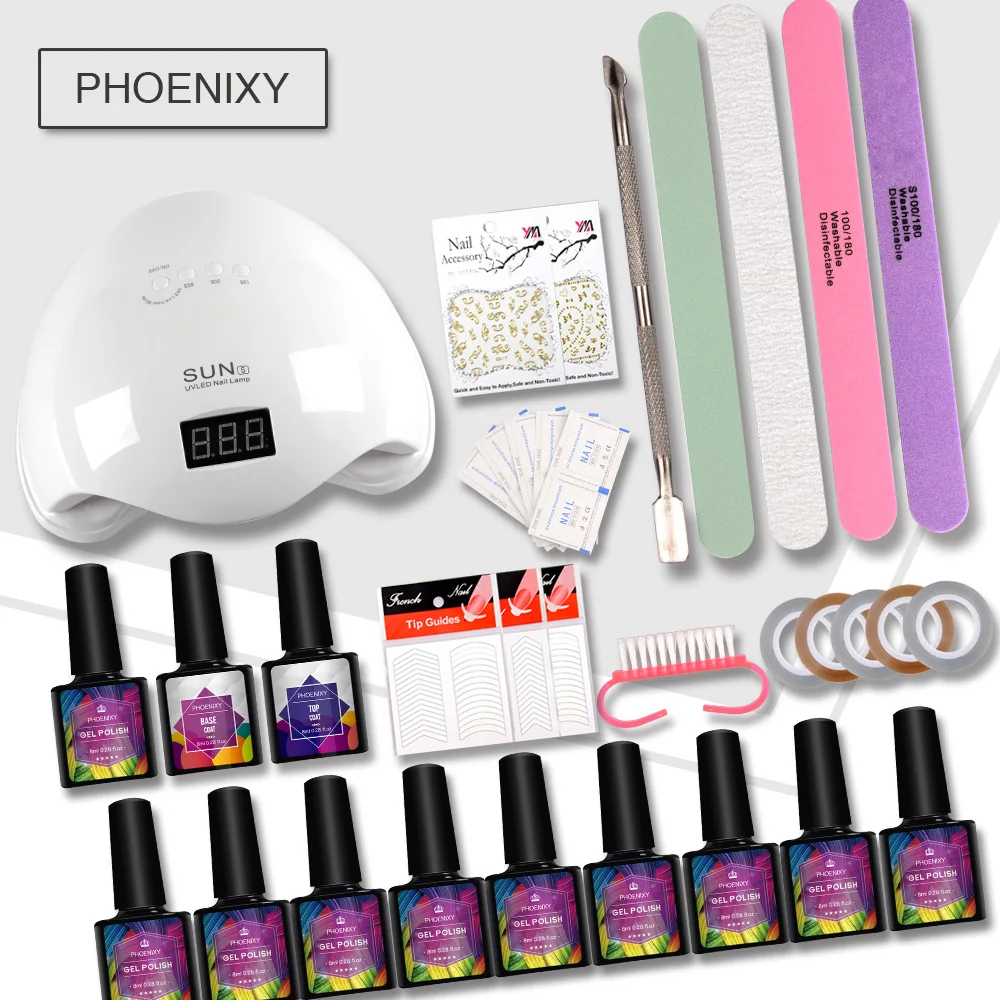 

Nail Set Manicure Tools 48w LED Lamp Nail Dryer 10 Color 8ml Soak Off Gel Varnish Nail Extension Polish Kits Manicure Set