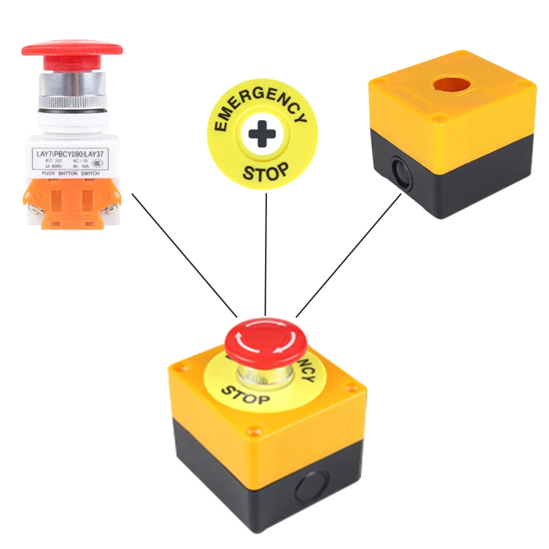

1pcs Stop Botton Box Red Sign Emergency Stop Push Button Mushroom Cap Waterproof Emergency Stop Push Button Switch