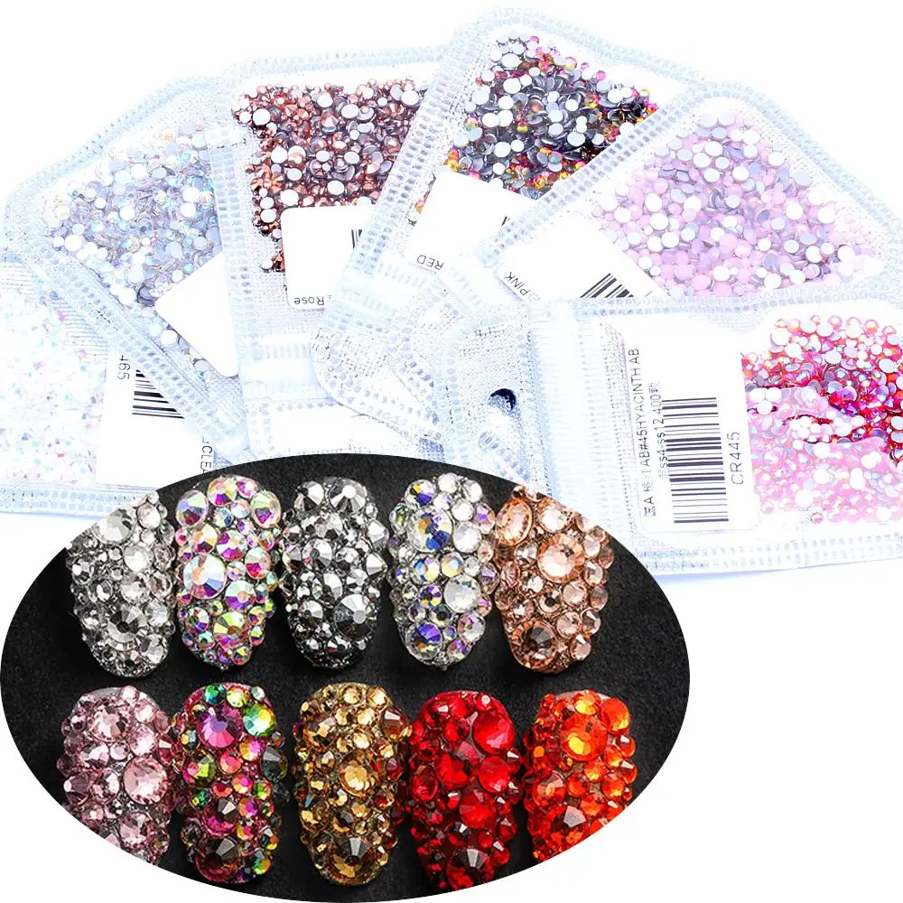 

Nail Stickers 400pcs 60colors Mix Sizes of ss4-ss12 Nail Art Non HotFix Crystal Rhinestone DIY Flatback 3D Glass Rhinestones