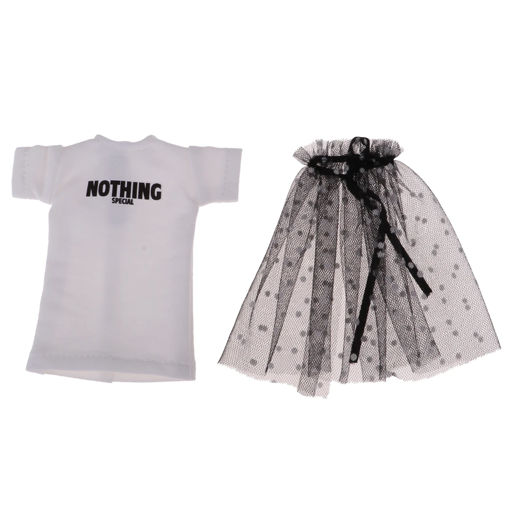 Stylish Long T-shirt Polka Dots Gauze Skirt Set for Blythe Azone Licca Dolls Clothing Accessories