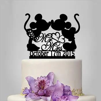 

1 Piece Personalized Date Cartoon Mickey Mouse Kissing Acrylic Cake Topper For Wedding Valentine's Day Anniversary Decor