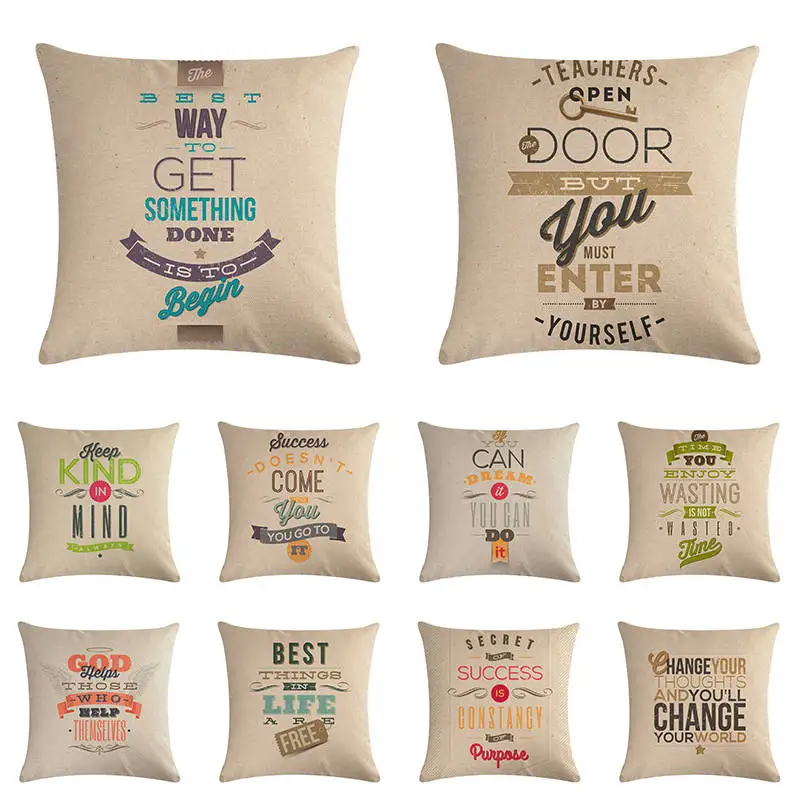 cheap Motivation Quote Decorative Cotton Linen Cushion Cover 45x45cm For Sofa Chair Pillow Case Home Decor Almofadas Decoration ZY1159