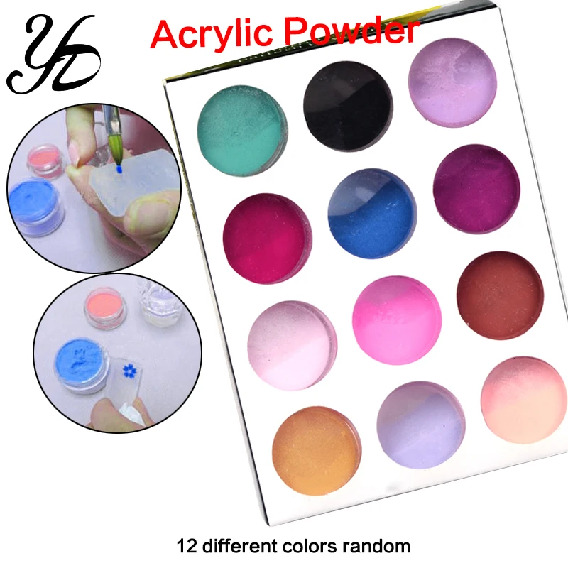 

Yiday 12 Bottles Different Colors Sculpture Carving Crystal Glitter Nail Powder Dry Dust 3D DIY Polymer Used with Acrylic Liquid