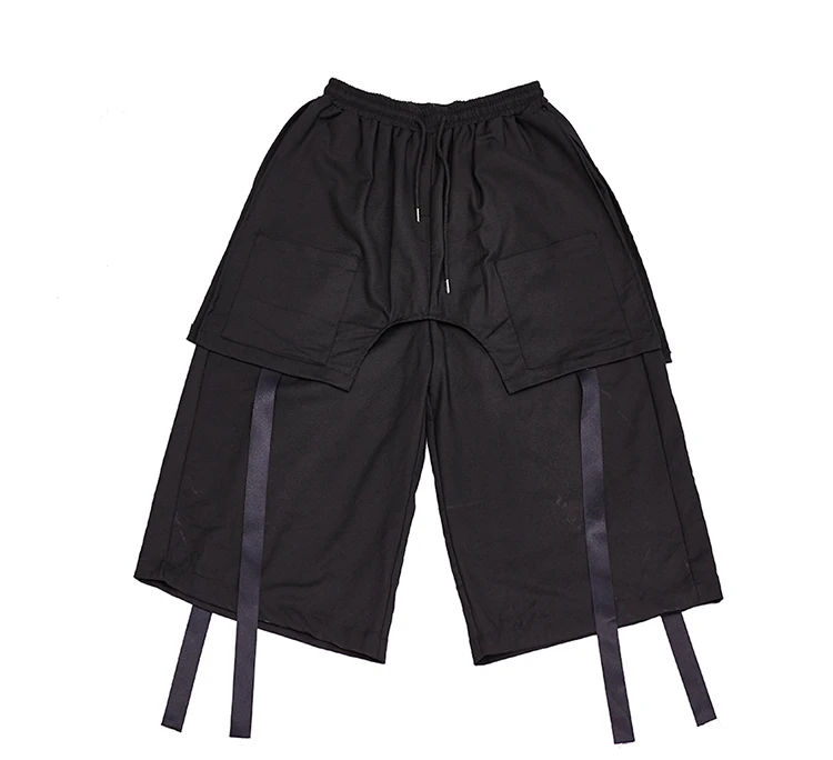 Мужской Свободные Повседневное широкие брюки в стиле панк, готика хип-хоп ленты шаровары Для мужчин Японии Стиль уличная кимоно юбка штаны