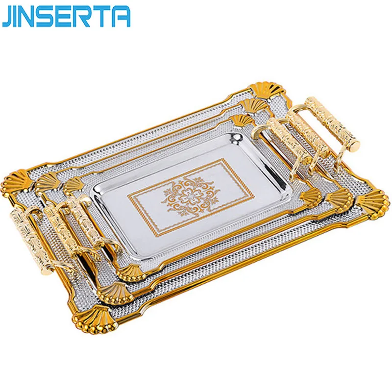 

JINSERTA Metal Storage Tray Jewelry Display Plate Retro Dessert Fruit Cake Plate with Handle for Home Party Wedding Decoration