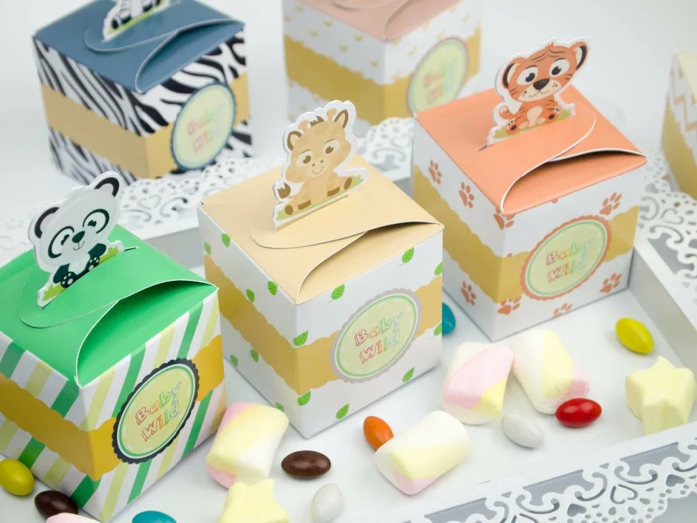 12PCS Baby Shower Favors Safari Animal Wild Favor Box Candy Box Souvenir Boy/Girl Kids Event& Party Supplies