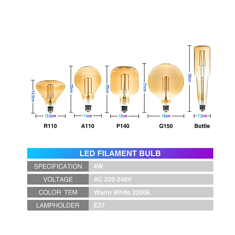 Старинная светодиодная нить лампа E27 4W 220V светодиодный светильник уникальный дизайн Эдисона лампада Ретро ампулы желтая лампа теплого света Bombilla Light