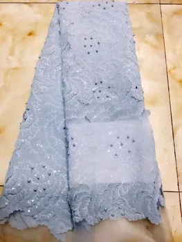 

Sky Blue African Lace Fabric 2018 Embroidered Beads Nigerian 3d flower Lace Fabric French Tulle Lace Fabric For Women dress